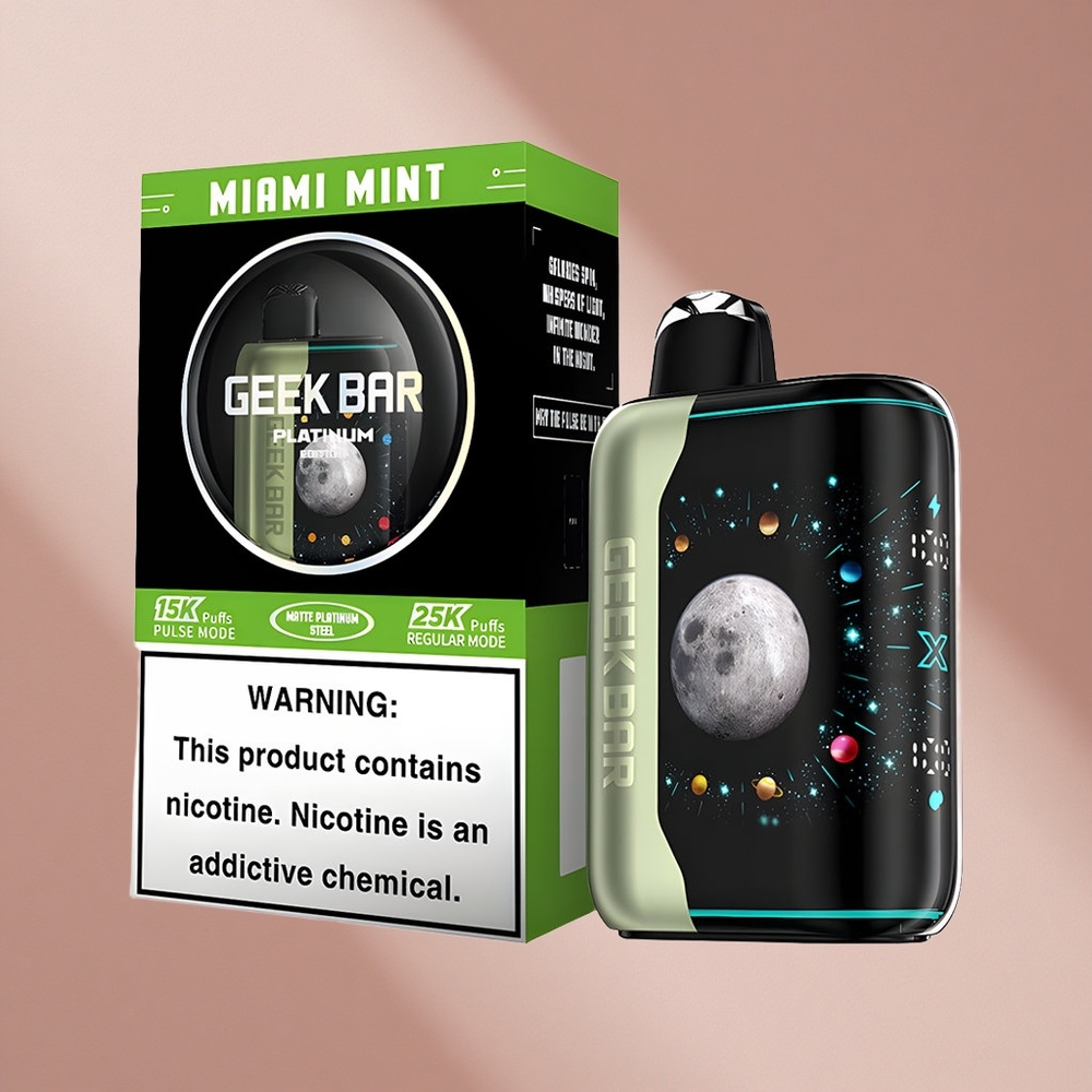GEEK BAR Platinum Edition 25000 Майами Мята с Dynamic 3D Curved Screen и Premium Matte Platinum Steel Finish