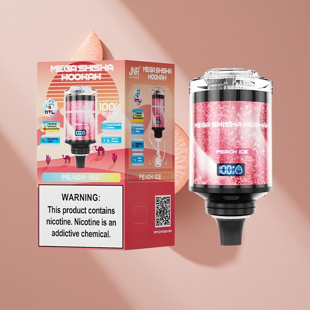 JNR Mega Shisha Hookah 100K Desktop Compatibility Персиковый Лёд с 60мл ёмкостью и 2200мАч батареей
