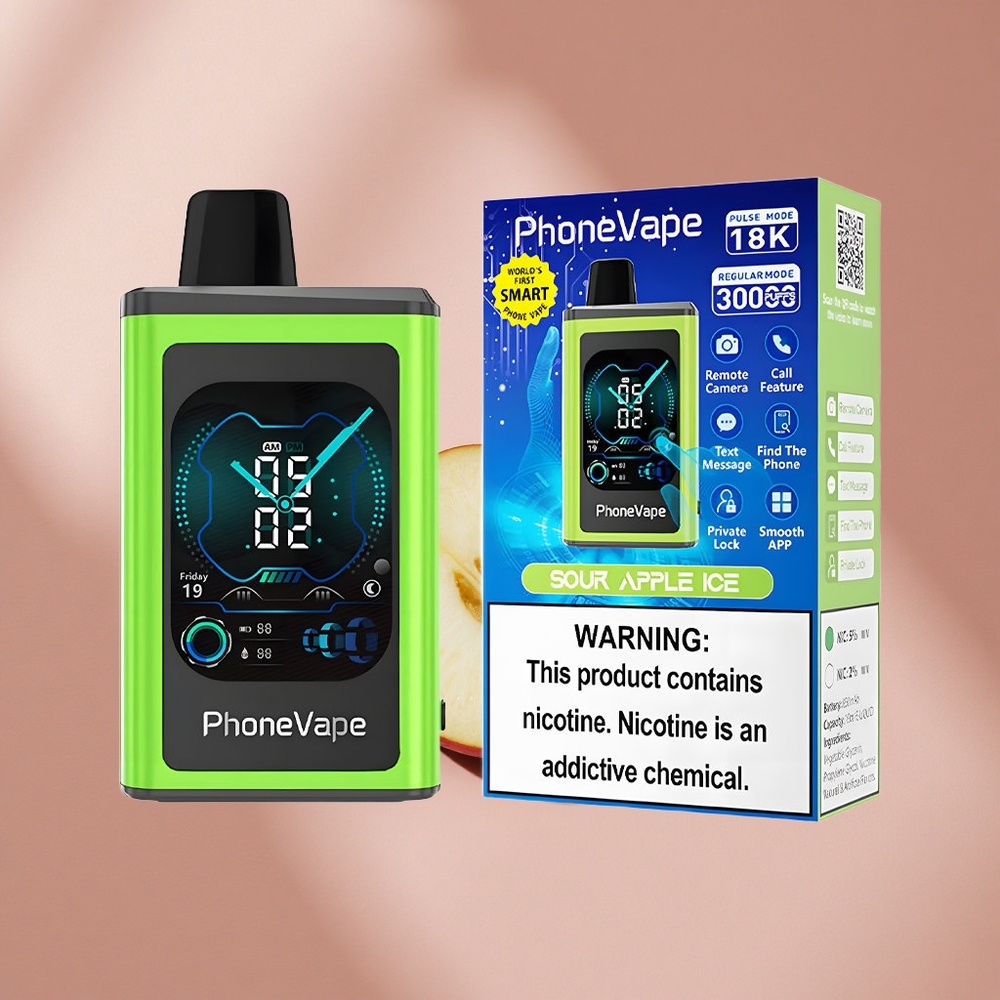 JNR PhoneVape 30000 затяжек Sour Apple Ice (Ледяное Яблоко) с 850mAh Type-C аккумулятором