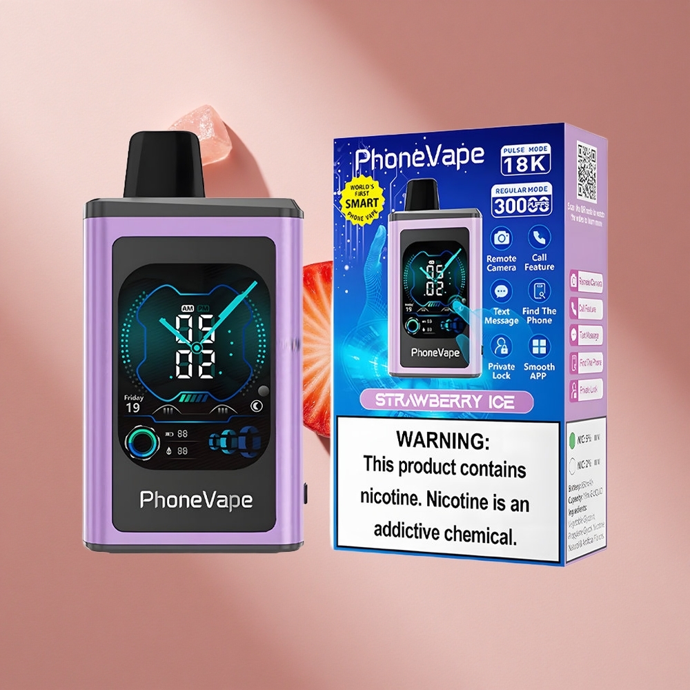 JNR PhoneVape 30000 затяжек Одноразовый вейп Клубничный Лёд с Turbo Mode и 850mAh Type-C